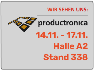 Announcement for productronica fair with date and location details